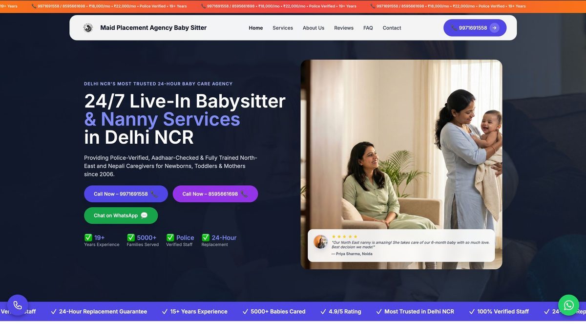 BabysitterDelhi Official Website (www.babysitterdelhi.in) - Built by RAGSPRO
