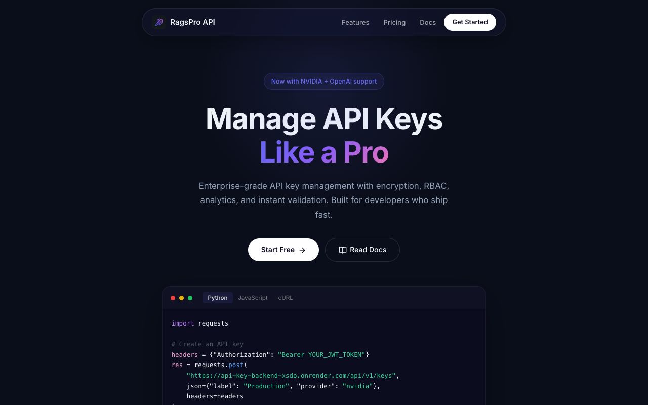 API Keys Dashboard